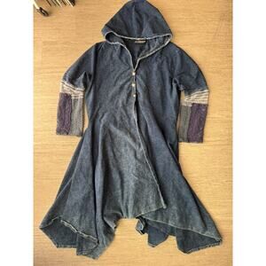 The Pyramid Collection Hooded Boho Tunic Dress 1X Blue Renaissance Hem Lace Pat